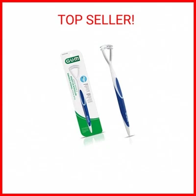 GUM Tongue Cleaner - Dual Action Soft Bristled Tongue Brush w/ Tongue Scraper fo