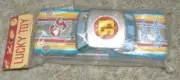 VINTAGE LUCKY TOY BLUE LIGHTNING TIN FRICTION STOCK CAR, NIP, JAPAN, 8.5"