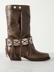[Isabel Marant] Isabel Marant - Ademe Embellished Fringed Leather Ankle Boots - Brown - FR40 FR 40 Brown