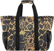 [sanluoli] Tote Bag Foldable Beach Tote Sandproof with Handles Laundry Bag Travel, Orange Rustic Leopard Print, 1 size