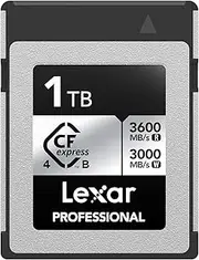 Lexar 1TB Professional CFexpress Type B Silver 4.0 Memory Card, for Photographers, Videographers, Up to 3600/3000 MB/s, 8K Video (LCXEXS4001T-RNENG)