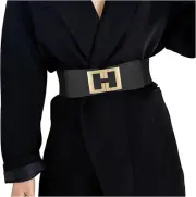 LEACOOLKEY Women'S Elastic Wide Belt Gold Buckle Stretchy Waist Cinch Belt