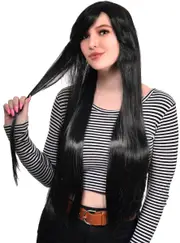 Morticia Womens Extra Long Straight Black Costume Wig