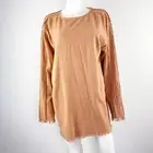 AYA Sacred Wear Orange Long Sleeve Tunic Top Size L Boho Fringe Hem Lagenlook