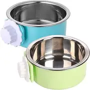 kathson Crate Dog Bowl, Removable Stainless Steel Hanging Pet Cage Bowl Food & Water Feeder Coop Cup for Cat, Puppy, Birds, Rats, Guinea Pigs 2pcs(Blue,Green)