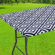 Smiry Rectangle Picnic Table Cloth, Waterproof Elastic Fitted Outdoor Tablecloths for 8 Foot Tables, Wipeable Flannel Backed Vinyl Table Cover for Camping, Dining and Indoor (30"x96", Navy)