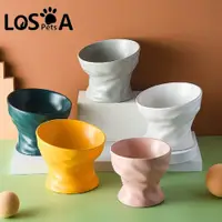 在飛比找PChome24h購物優惠-LOSOA Pets 寵物陶瓷高腳斜口碗/平口碗