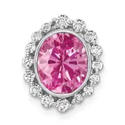 14k White Gold 1/2 Ct. Lab Grown Diamond VS/SI and Oval Lab Created Pink Sapphire Halo Chain Slide Pendant