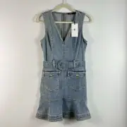 7 For All Mankind Denim Patch Pocket Mini Dress Size Small Belted Festival Party