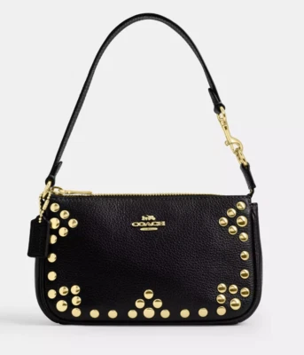 Coach Black Nolita 19 Rivets Refined Pebble Leather Wristlet/Shoulder Bag -CAQ17