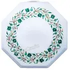 White Marble Coffee Table Top Malachite Gemstone Inlay Work End Table for Office