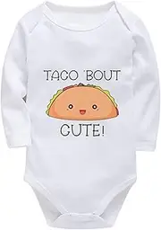 [WOOYONGING] Taco 'Bout Cute Newborn Baby Girl Outfits for Hospital Long Sleeve Girls Bodysuit White Onesie for Baby Girls 3-6
