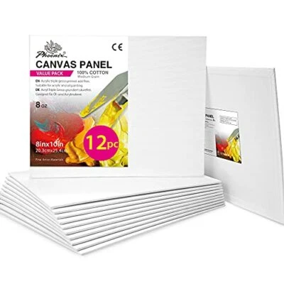 Medium Grain Cotton Canvas Panel for Oil & Acrylic Painting (12 CT)