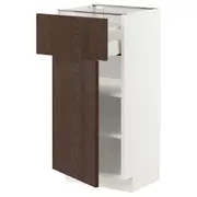 METOD / MAXIMERA base cabinet with drawer/door, white/Sinarp brown, 40x37x80 cm