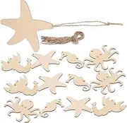 LALAFINA Unfinished Sea Animal Wood Slices 10 Pieces/kit DIY Decorative Crafts Ocean Themed Decor