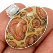 Natural Rare Coffee Bean Jasper & Pearl 925 Silver Pendant Jewelry CP42221