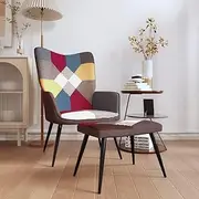 Relaxing Patchwork Fabric Chair with Stool – 61 x 70 x 96.5 cm Comfy Reclining Armchair, Soft Foam Padding, Steel Frame, Cozy Multicolour Living Room Chair, Perfect for Modern Home Decor