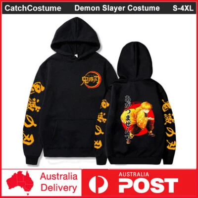 Demon Slayer Agatsuma Zenitsu Hoodie Pullover Jumper Hooded Black Sweatshirt Top