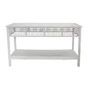 LVD New Bahama 137x80cm Bamboo Console Table w/ Glass Top - White