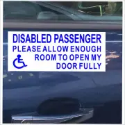 Disabled Passenger Please Allow Enough Room Open My Door Fully Stickers BW