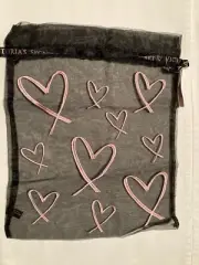 New Victoria's Secret Pink Hearts Black Organza Lingerie Bag Drawstring