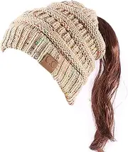 [DURINM] Women's Knitted Winter Hat, Beanie, Girls' Braid Hole Winter Hat, Knitted Hat for Ponytail Beanie, Women's Hat, Winter Hat, Messy