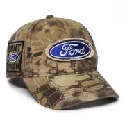 Pop Culture Ford Logo Built Tough Frayed Patch Pre-Curved Adjustable Hat Multi-Color