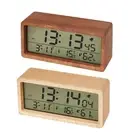 Wood LCD Alarm Clock Humidity Temperature Week Display Portable Clocks