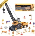 Crane Toy for Kids, Construction Vehicle with Road Sign Set for 3-8 Year Olds