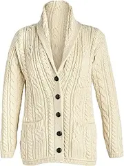 [Aran Woollen Mills] Merino Wool Cable Knit Irish Shawl Cardigan Sweater