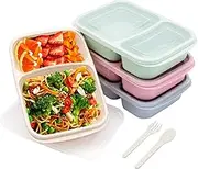Luriseminger 4 pack Bento Lunch Box, 2 Compartments Meal-Prep Containers with Lids, Microwave & Dishwasher Safe, Reusable Divided Food Food Storage Containers -Stackable for Travel, School and Work