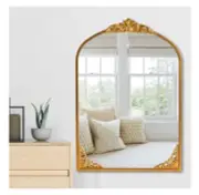 NeuType 26"x38" Iron Arch Wall Mirror Vintage Fireplace Mirror Gold