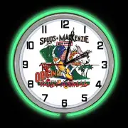 Budweiser Spuds Mackenzie Beer Sign Double Green Neon Clock Man Cave Garage 19"