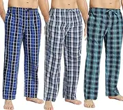 [JupiterSecret] Mens Cotton Pajama Pants Set Plaid Sleep & Lounge Pants, PJ Bottoms with Pockets and Button Fly, 100% Cotton 3 Pack, XX-Large