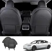 TOPABYTE Seat Back Kick Protector for Tesla Model Y Model 3 Model S Model X Leather Backseat Mats for Kids Wear-Resistant Back Seat Cover with Extra Organizer Pocket 2 PCS -Black