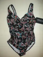 MIRACLESUIT Black Scotch Enchant Paisley 1 PC Underwire Swimsuit Sz 16 NWT