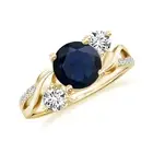 Blue Sapphire Three Stone Moissanite 925 Sterling Silver Solitaire Infinity Ring