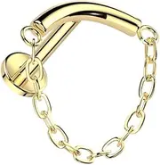 [Pierced Owl] 16GA ASTM F-136 Implant Grade Titanium Internally Threaded Curved Bar with Dangling Chain Hidden Helix Flat Back Stud