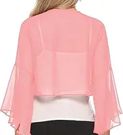 [Generic] Shrugs for Women Chiffon, Short Sleeve Summer Open Front Cropped Cape, Women's Cardigan Bolero Shrug Ruffle for Mother
