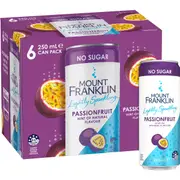 Mount Franklin Lightly Sparkling Mineral Water Passionfruit 250mL x 6 pack