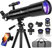 HETEKAN Telescope, Telescopes for Adults Astronomy, 80mm Aperture High Powered Refractor Telescope for Kids & Beginners, Magnification 180X, for Moon Observation with Phone Adapter & Carrying Bag