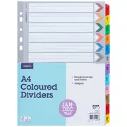 J.Burrows A4 January-December Tab Dividers Paper 12 Pack