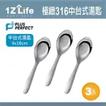 【1Z LIFE】PLUS PERFECT極緻316台式湯匙-中-3入(餐具 PERFECT 理想 湯匙 1Z LIFE 極緻 316不鏽鋼)