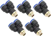 X AUTOHAUX Push to Connect Air Fittings 1/2" Y Type Air Line Quick Joint Plastic Metal 1/4" BSPT 5 Pcs Blue Black
