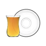 LAV Klasik Glass Tea Cup and Saucer Set - Clear Cups for Coffee, Hot Drinks - 115ml - Set of 12