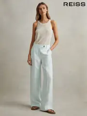Reiss Blue Lori Viscose-Linen Wide Leg Suit Trousers (N72507) | $380
