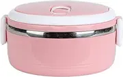 Thermal Lunch Box, Thermal Lunch Box Stackable Hot Food Insulated Box 304 Stainless Steel Round Lunchbox Sealed Food Containers(1-Pink)