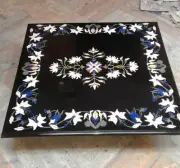 2' black Marble Table Top dining coffee side inlay Pietra Dura antique Decor s78