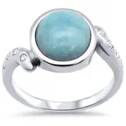 Round Natural Larimar .925 Sterling Silver Ring