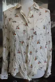 Women's PINK ROSE Cream Floral Button Up Shirt Sz Sm NWT $34 L#350